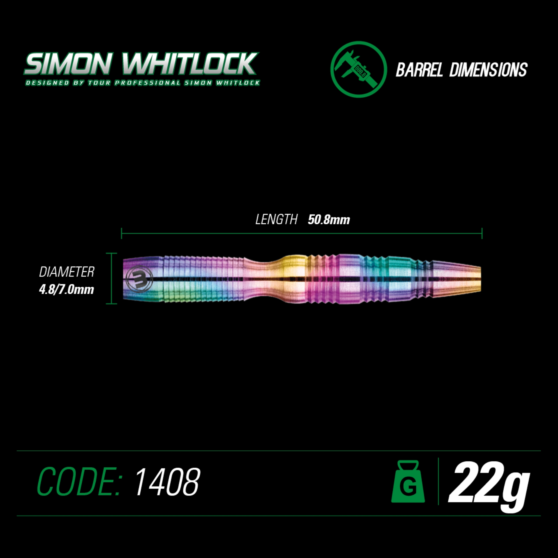 Winmau Whitlock Steeldart Urban Grip 1408 22 g or 24 g