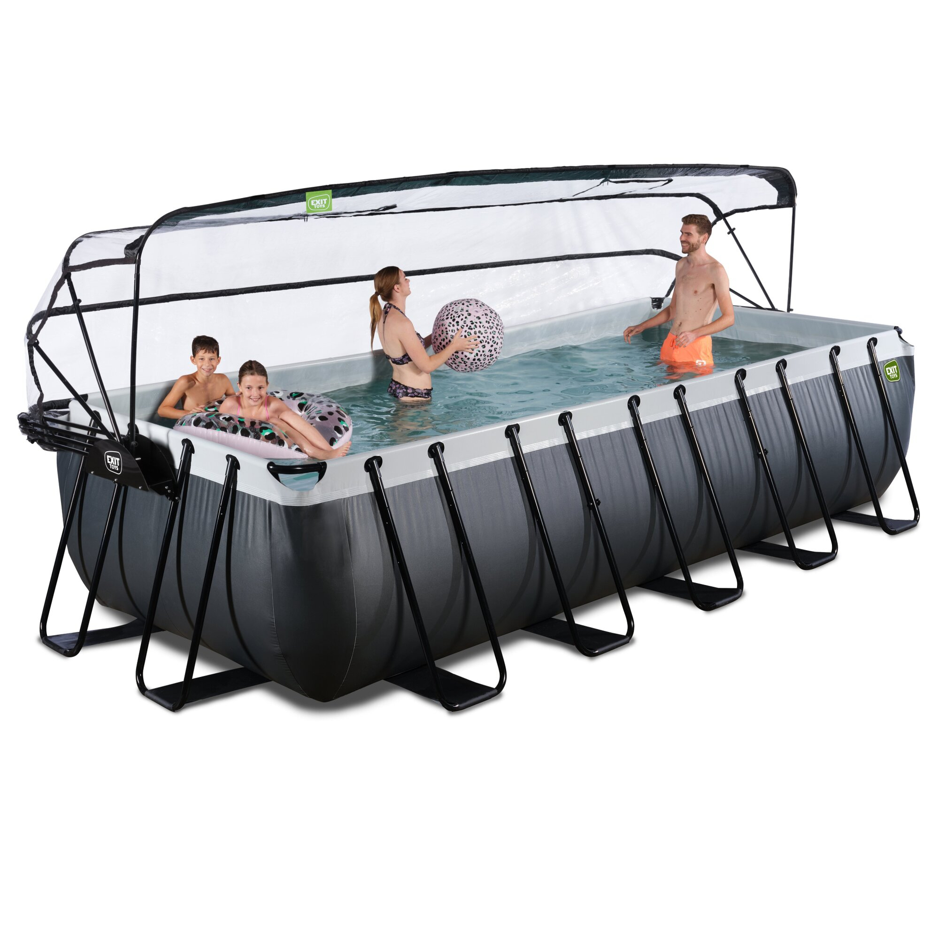 EXIT Black Leather Pool 540x250x122cm mit Sandfilterpumpe und Abdeckung und Wärmepumpe - schwarz