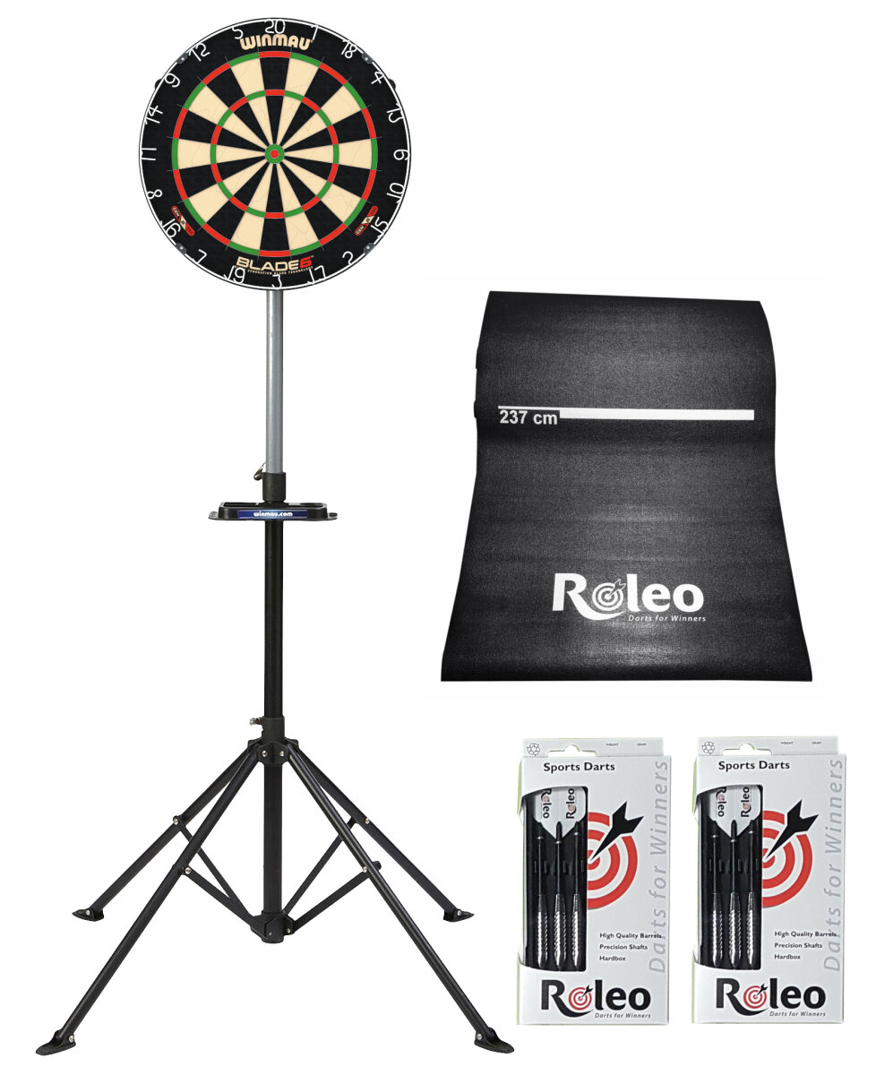 Steeldart Set Winmau Blade 6 + Dartständer + Roleo Dartmatte + 2 Satz Dartpfeile