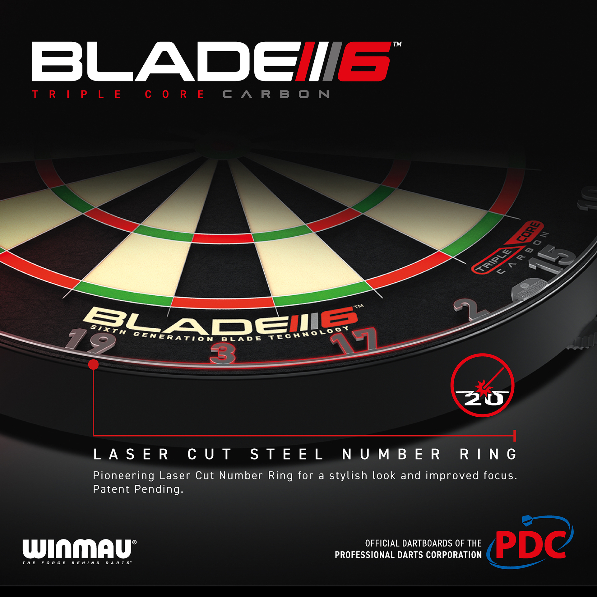 WINMAU Blade 6 Dartboard - Triple Core Carbon
