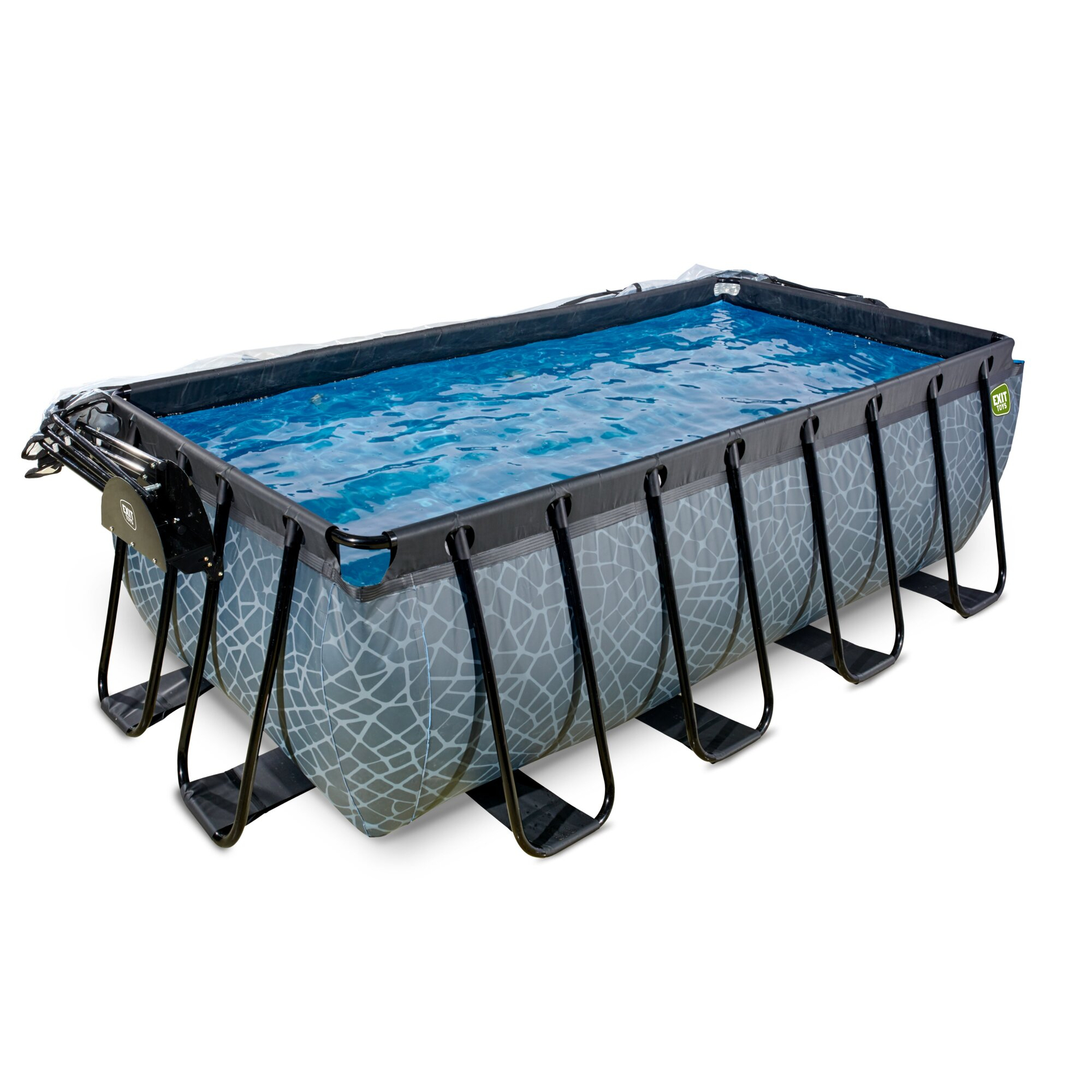 EXIT Stone Pool 400x200x122cm mit Sandfilterpumpe und Abdeckung und Wärmepumpe - grau