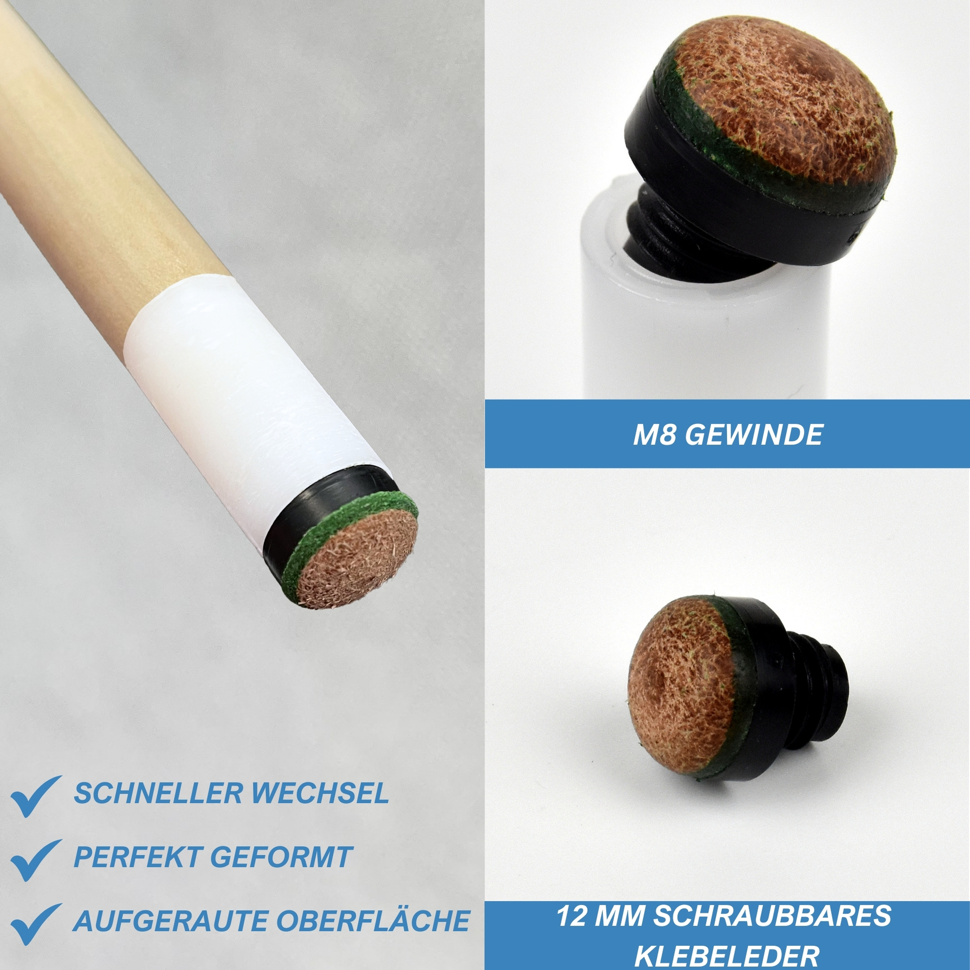 Queue einteilig ECO 12mm Schraubleder, 90 bis 140cm