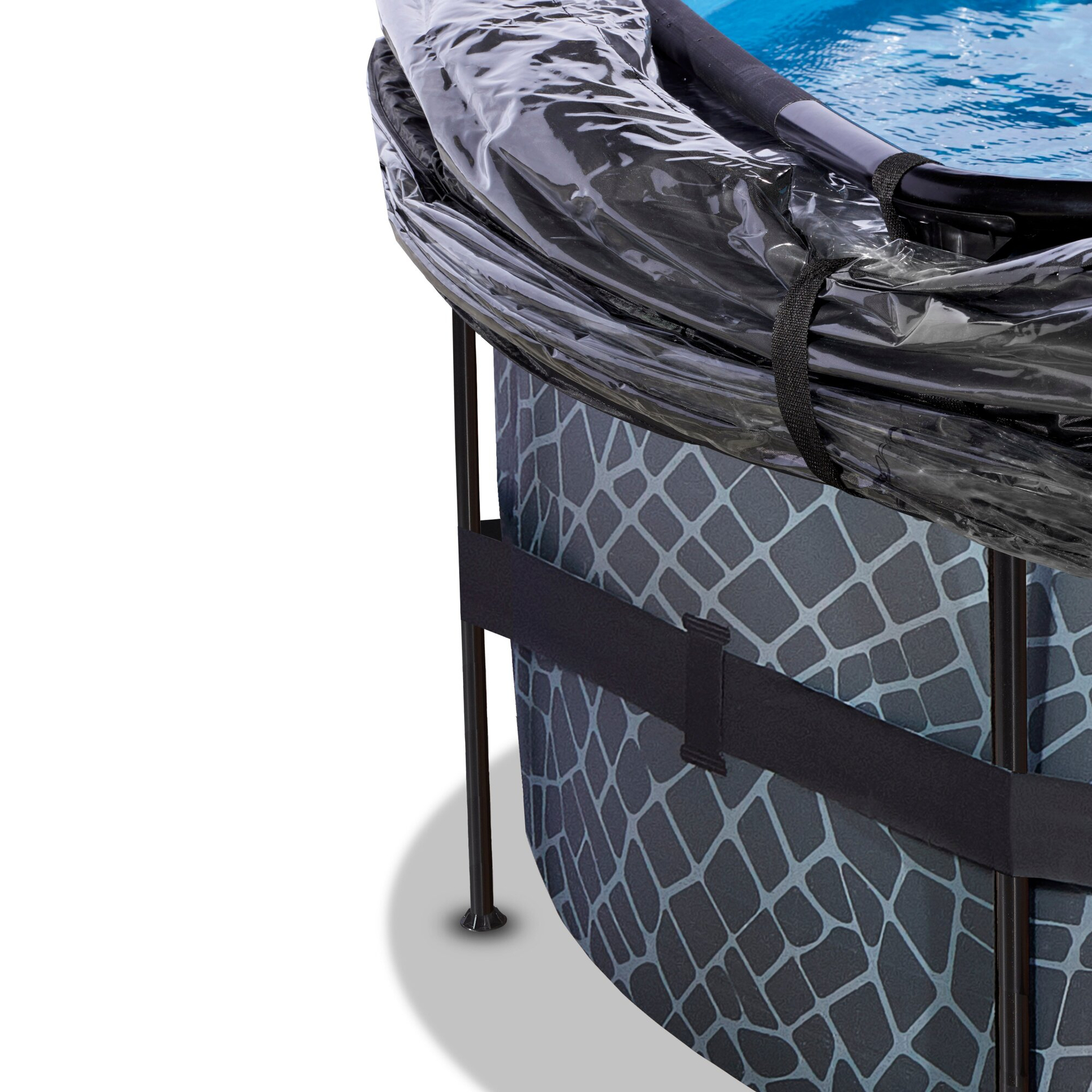 EXIT Stone Pool ø488x122cm mit Sandfilterpumpe und Abdeckung und Wärmepumpe - grau