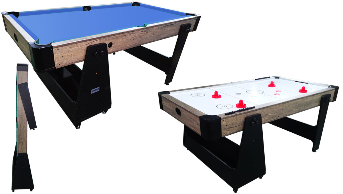 Charlsten Multi Airhockeytisch / Billardtisch Holzoptik - 2-in-1 zusammenklappbar