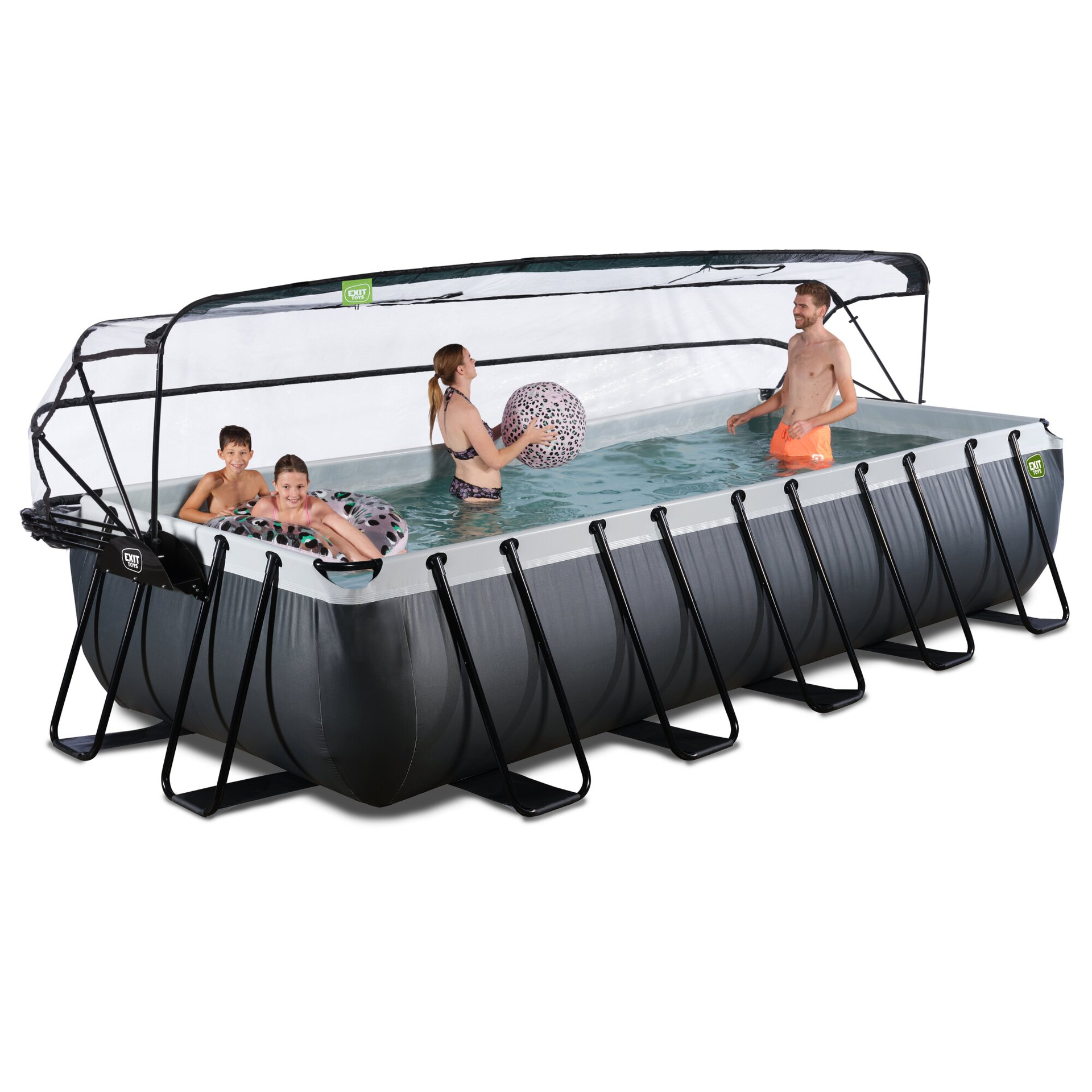 EXIT Black Leather pool 540x250x100cm with sand filter pump and dome - black