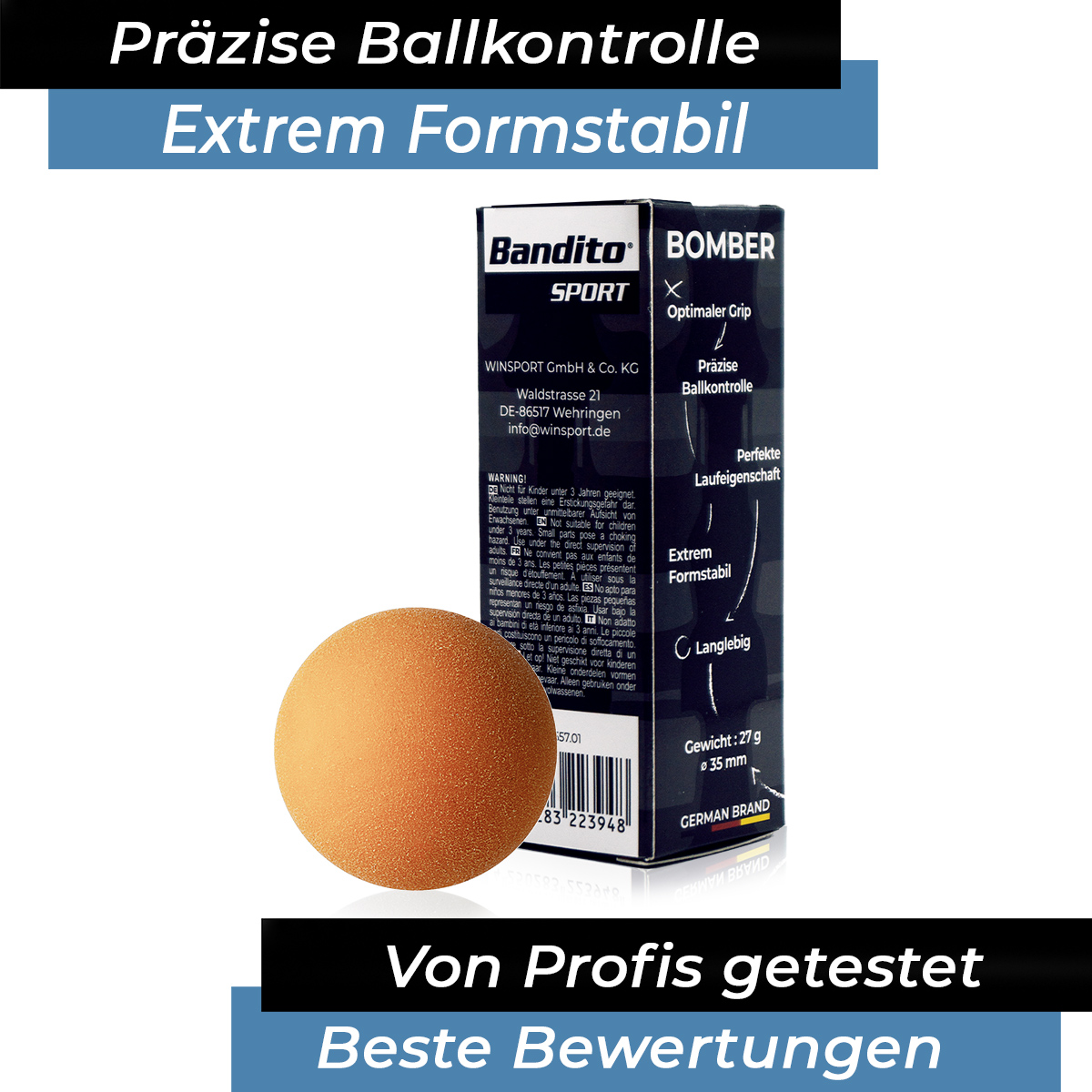 Kickerball Bomber ROBERTSON, orange, 35,1 mm, 3 Stück im Set,
