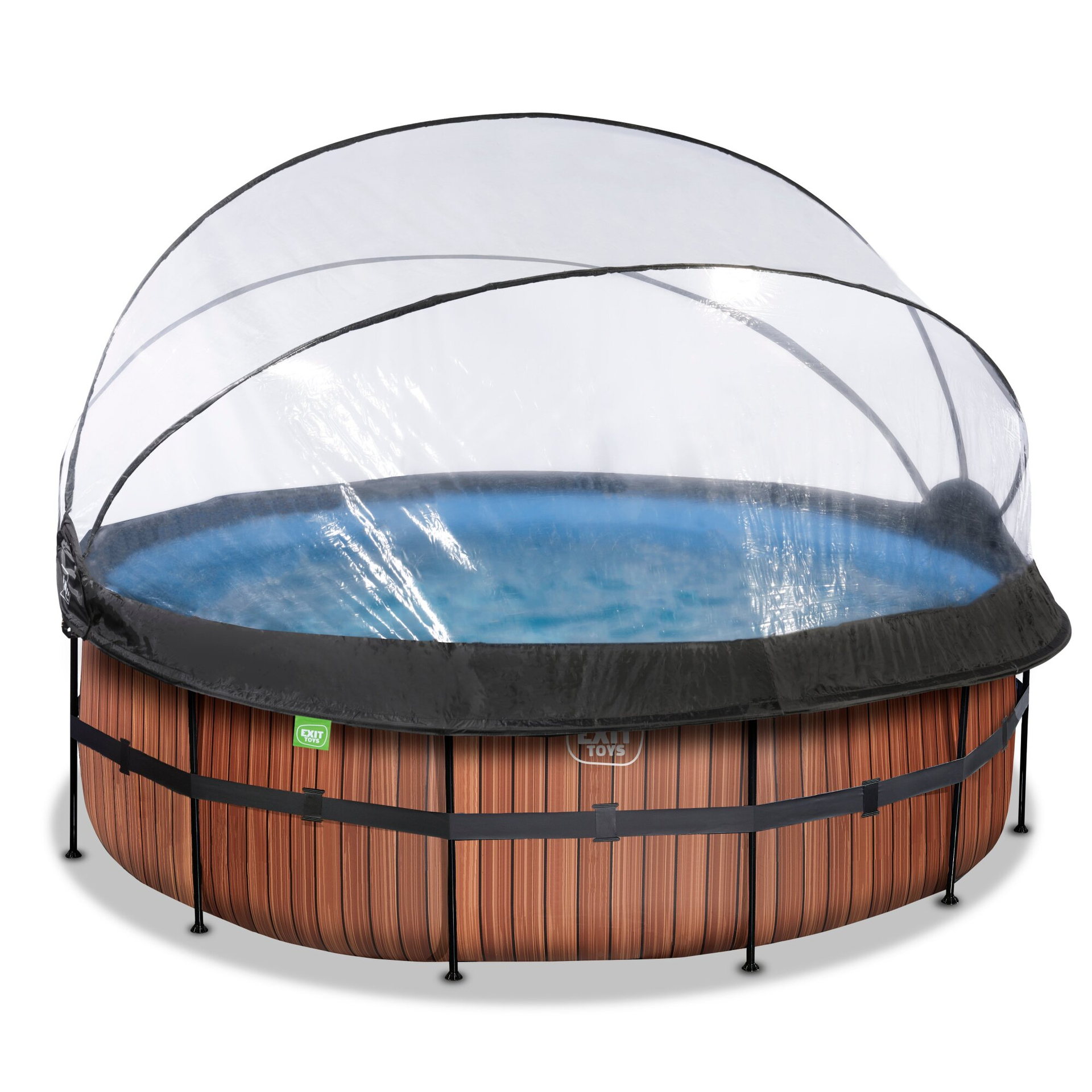 EXIT Wood Pool ø427x122cm mit Sandfilterpumpe und Abdeckung - braun
