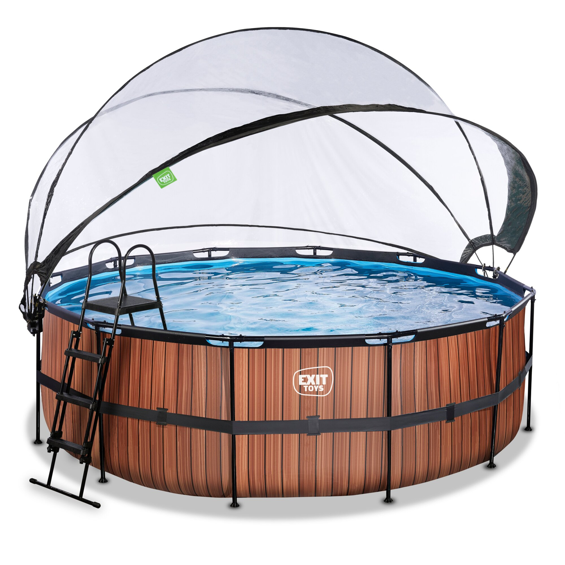 EXIT Wood pool ø427x122cm with sand filter pump and dome - brown