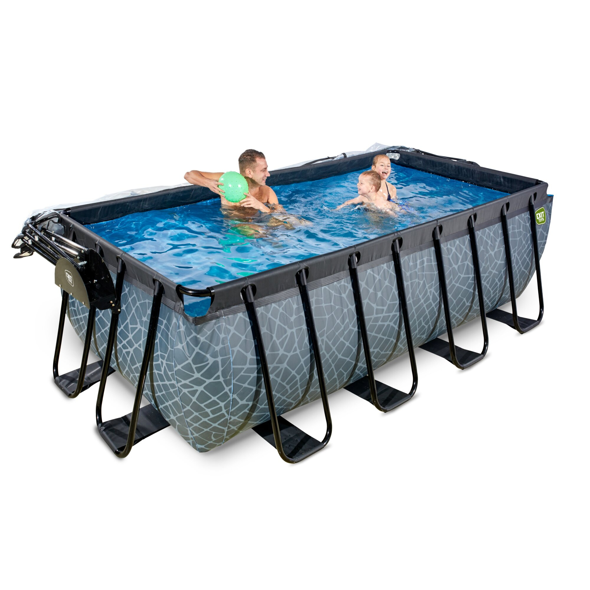 EXIT Stone Pool 400x200x122cm mit Sandfilterpumpe und Abdeckung und Wärmepumpe - grau