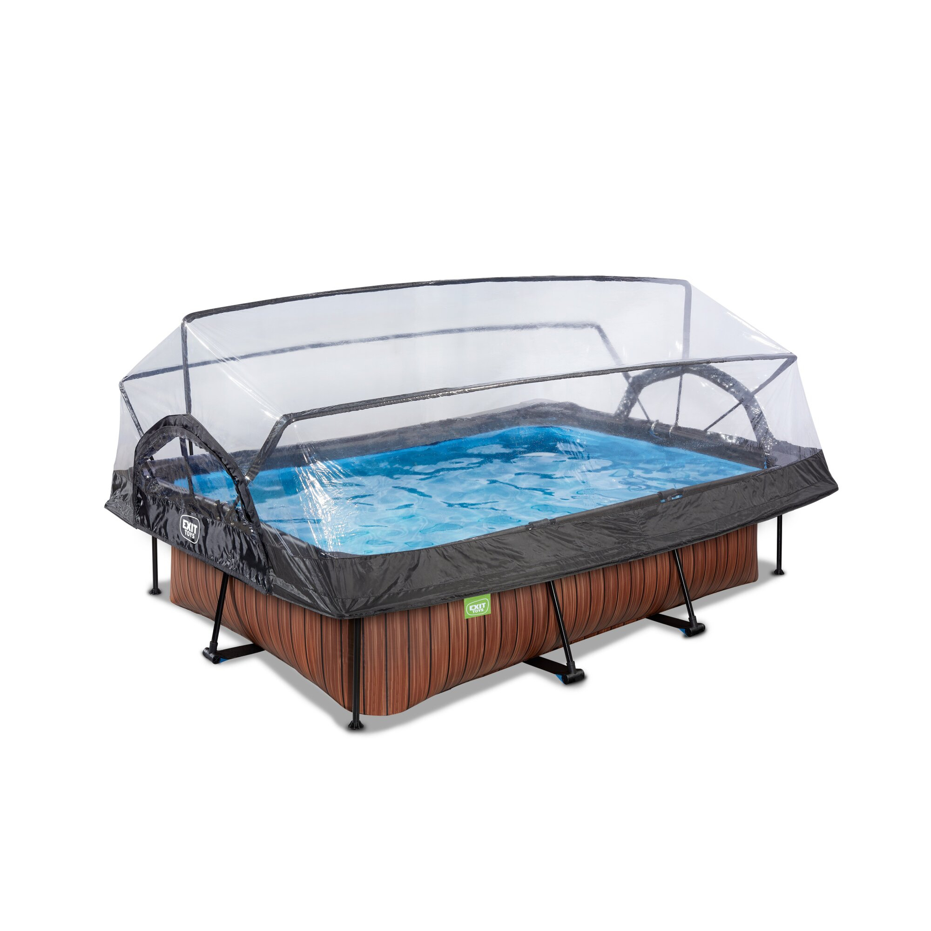 EXIT Wood Pool 220x150x65cm mit Filterpumpe und Abdeckung - braun