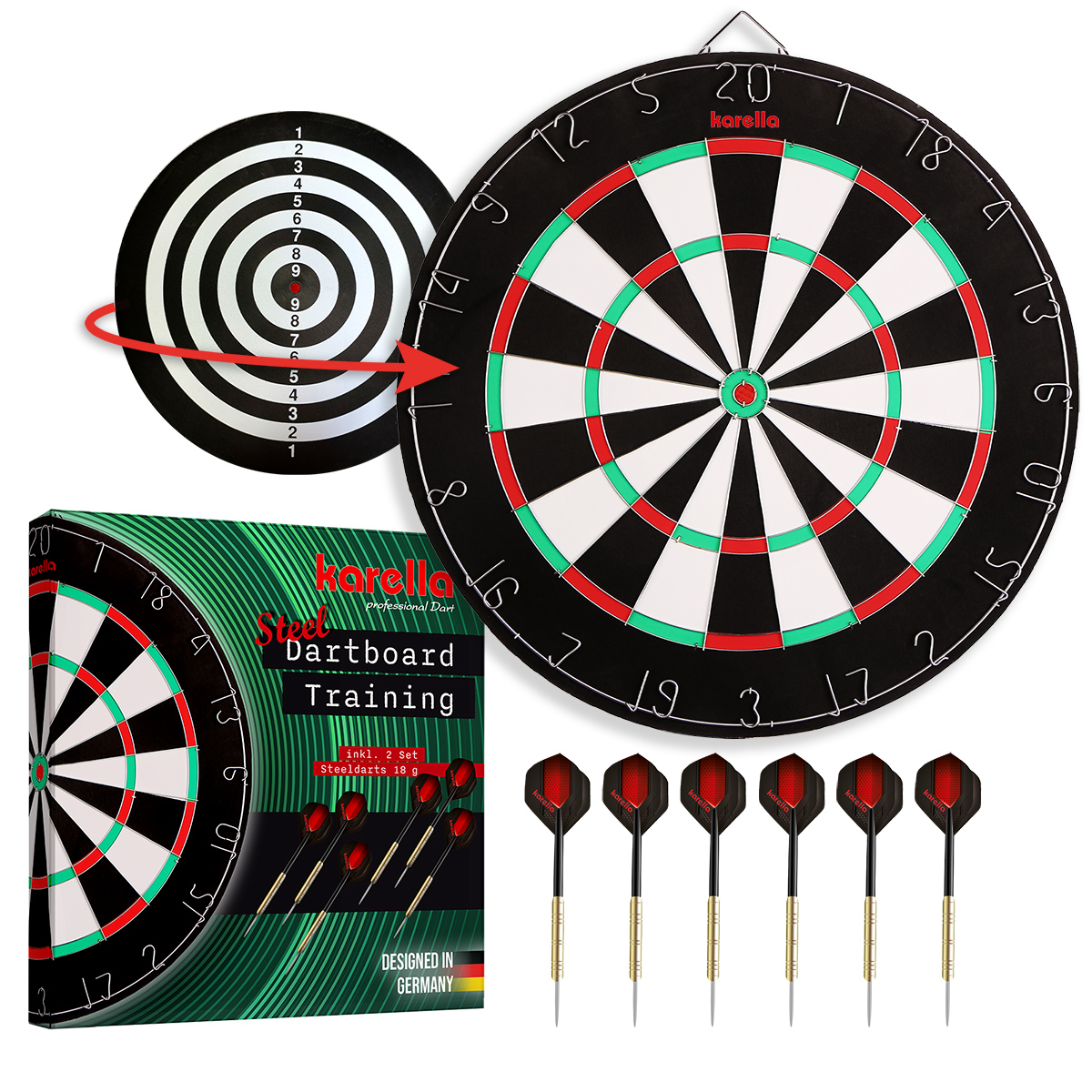 Karella - Dartboard Training Set inkl. 2 Satz Steeldarts 