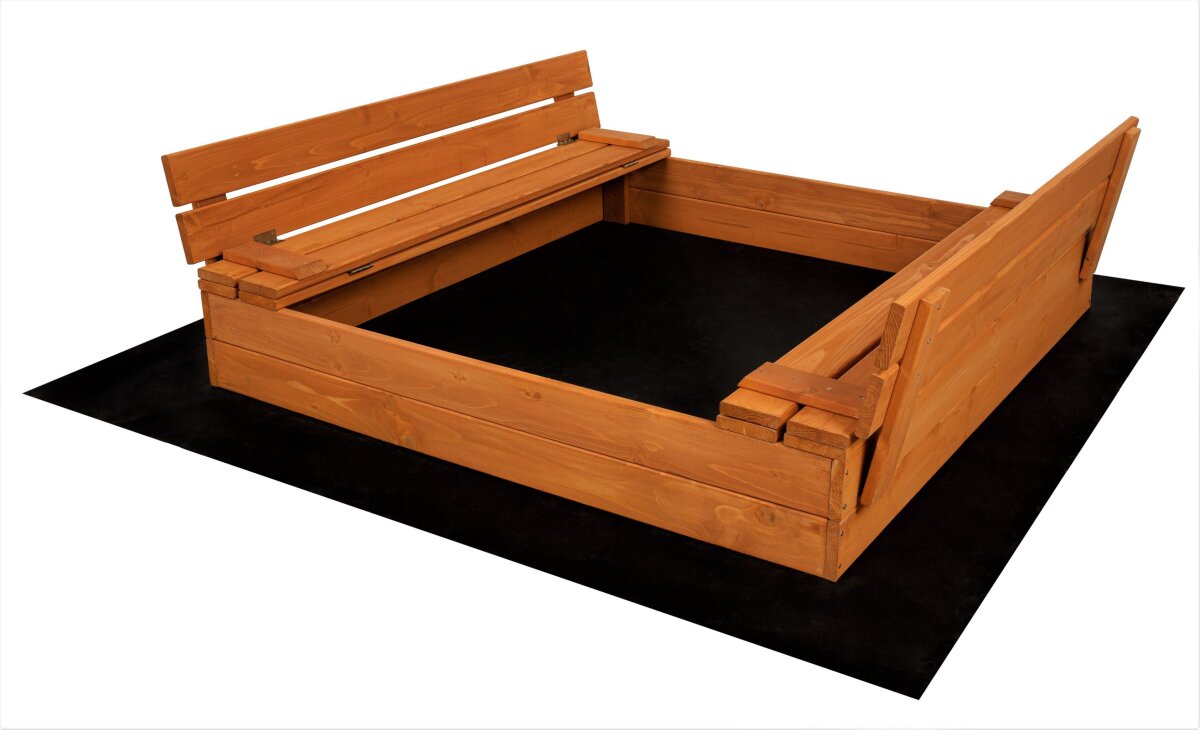 Soroplay Holz Sandkasten 120x120 cm inkl. Abdeckung und Textilvlies