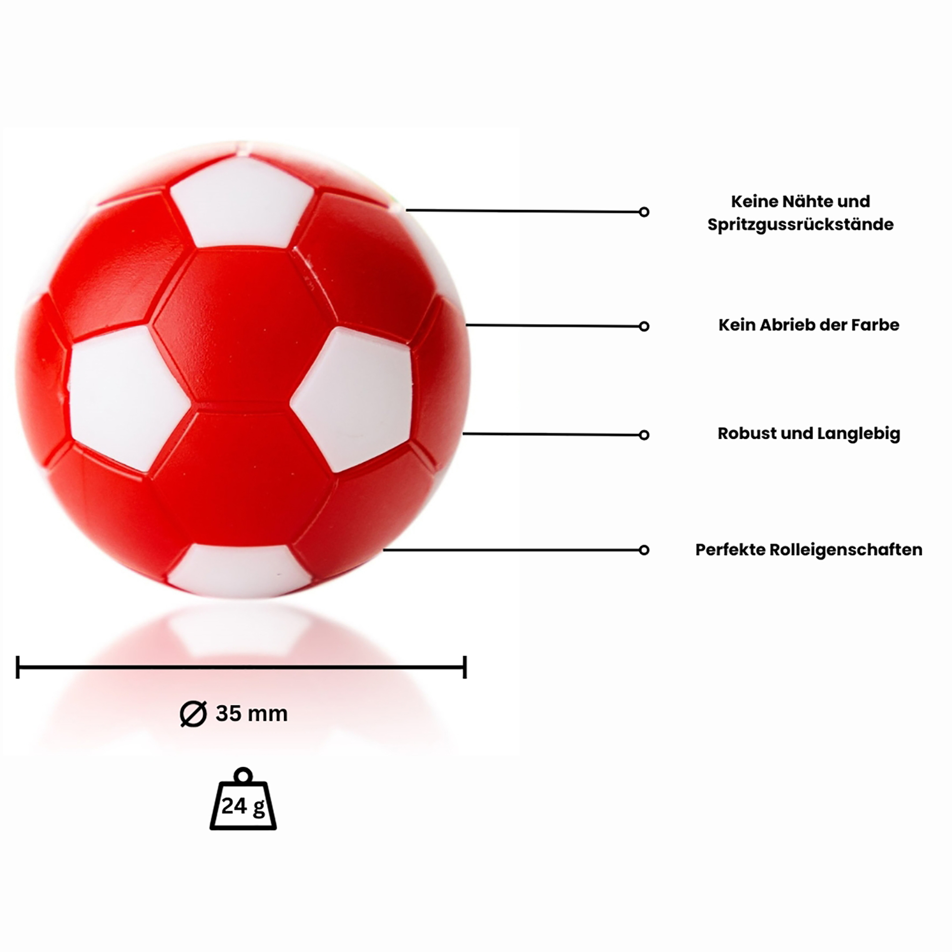 Foosball Winspeed by Robertson 35 mm, red / white, set with 10 pcs.