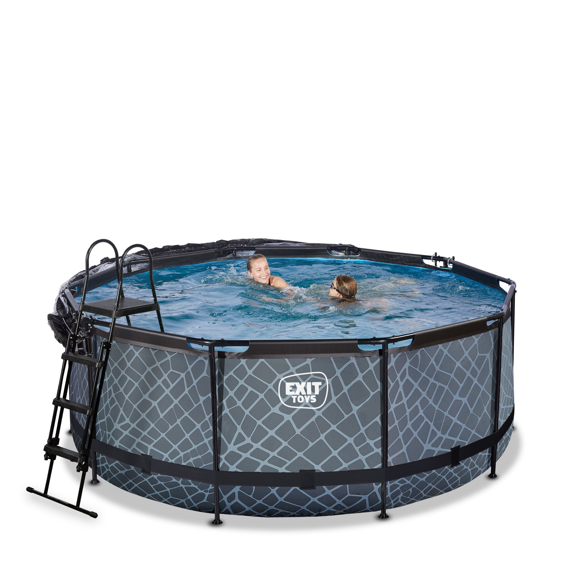 EXIT Stone Pool ø360x122cm mit Sandfilterpumpe und Abdeckung und Wärmepumpe - grau