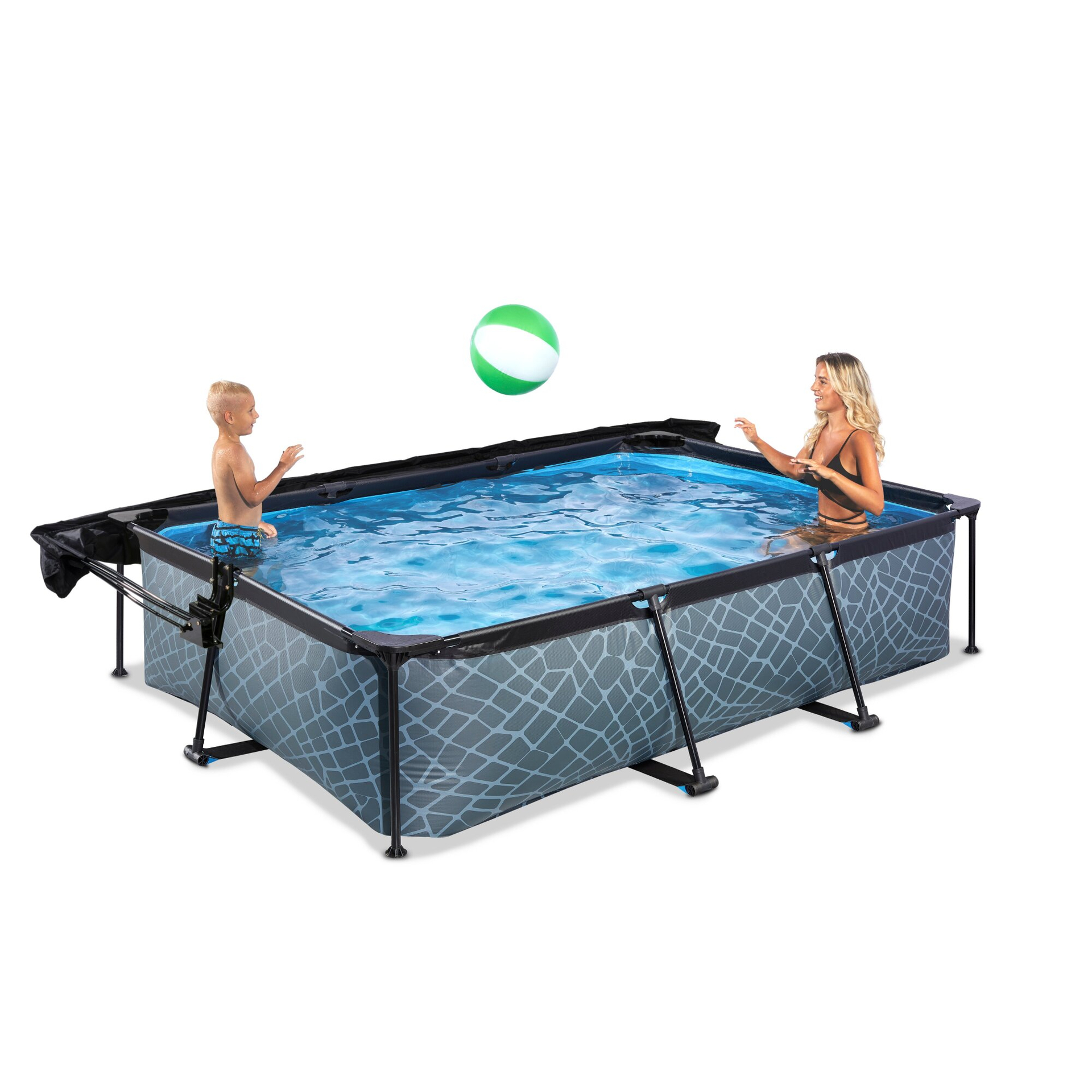 EXIT Stone Pool 300x200x65cm mit Filterpumpe und Sonnensegel - grau