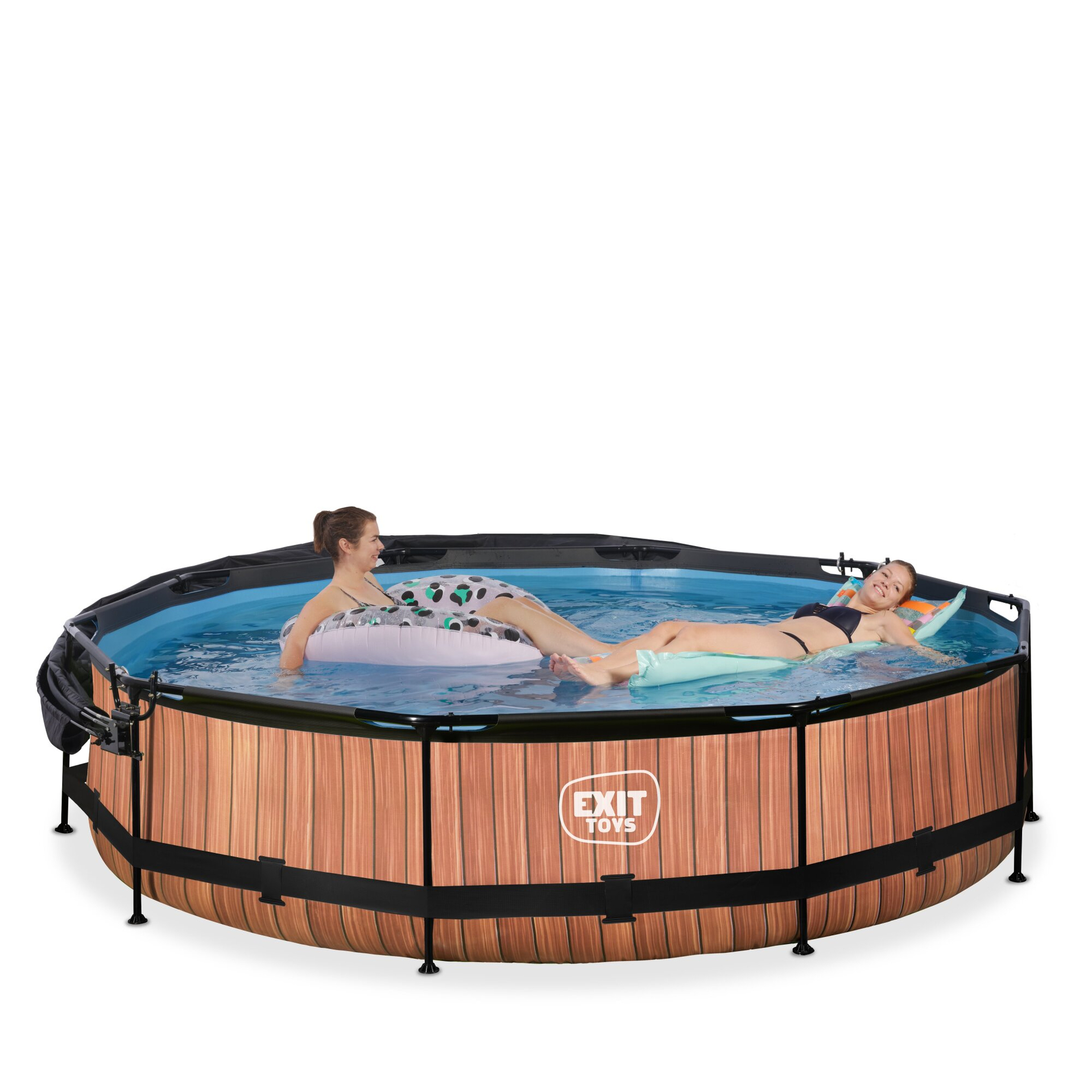 EXIT Wood Pool ø360x76cm mit Filterpump und Sonnensegel - braun