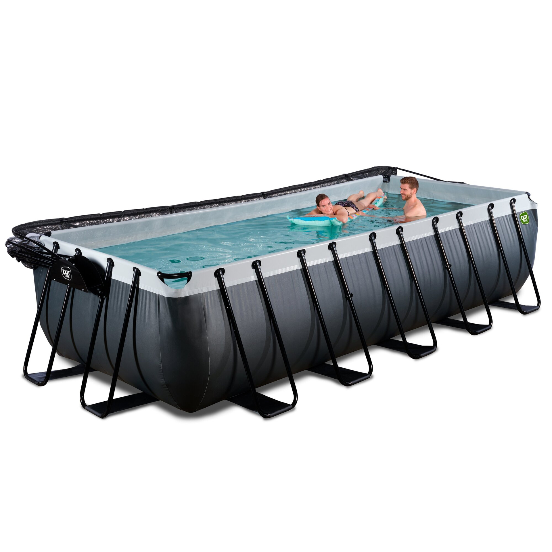 EXIT Black Leather Pool 540x250x122cm mit Sandfilterpumpe und Abdeckung und Wärmepumpe - schwarz