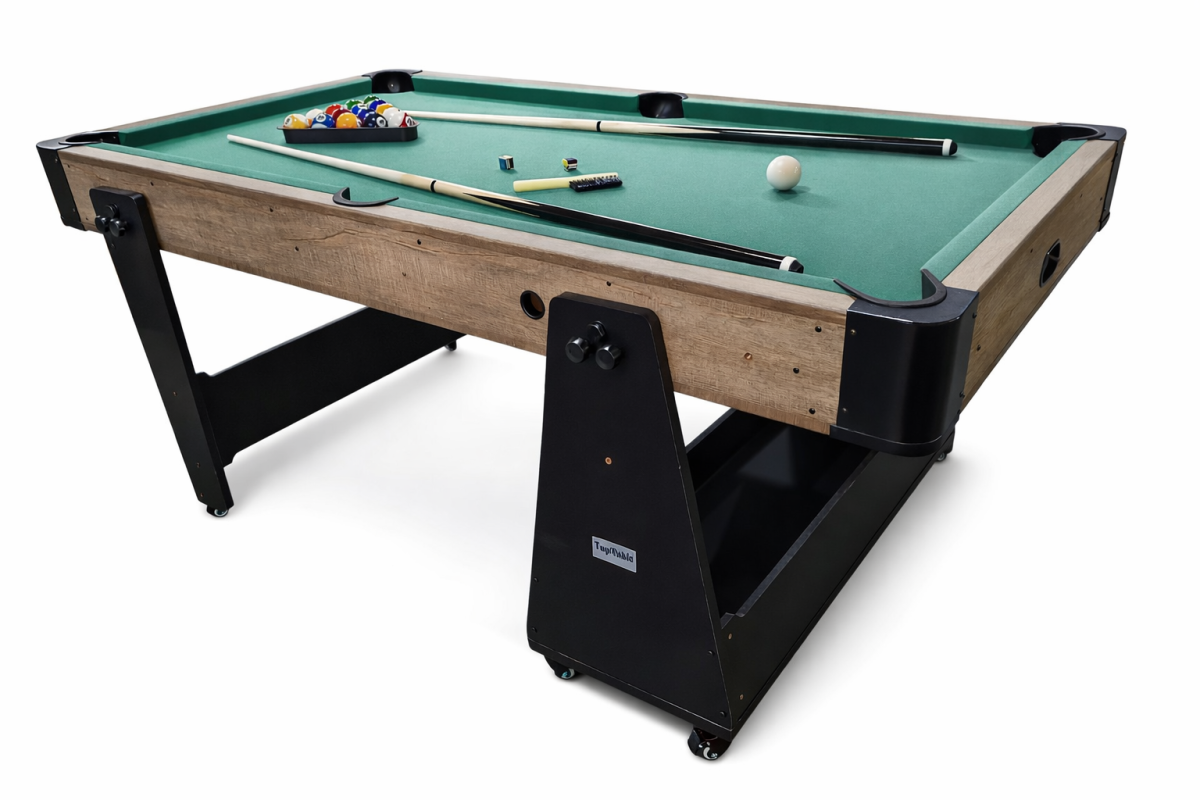 Charlsten Multi Airhockeytisch / Billardtisch Holzoptik - 2-in-1 zusammenklappbar