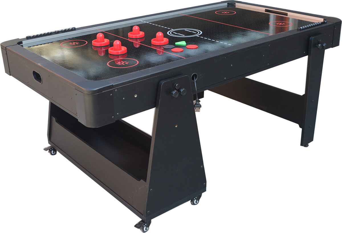 Charlsten Multi Airhockeytisch / Billardtisch Schwarz - 2-in-1 zusammenklappbar