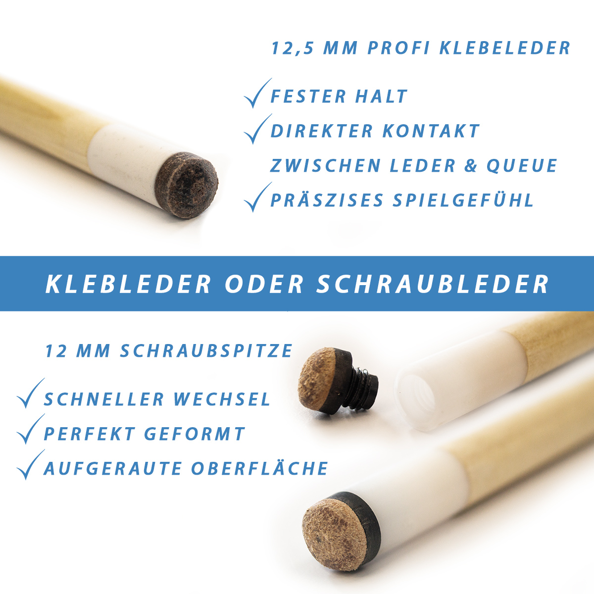 Queue Shooter HouseCue 2-tlg. - 12 mm Schraubleder 