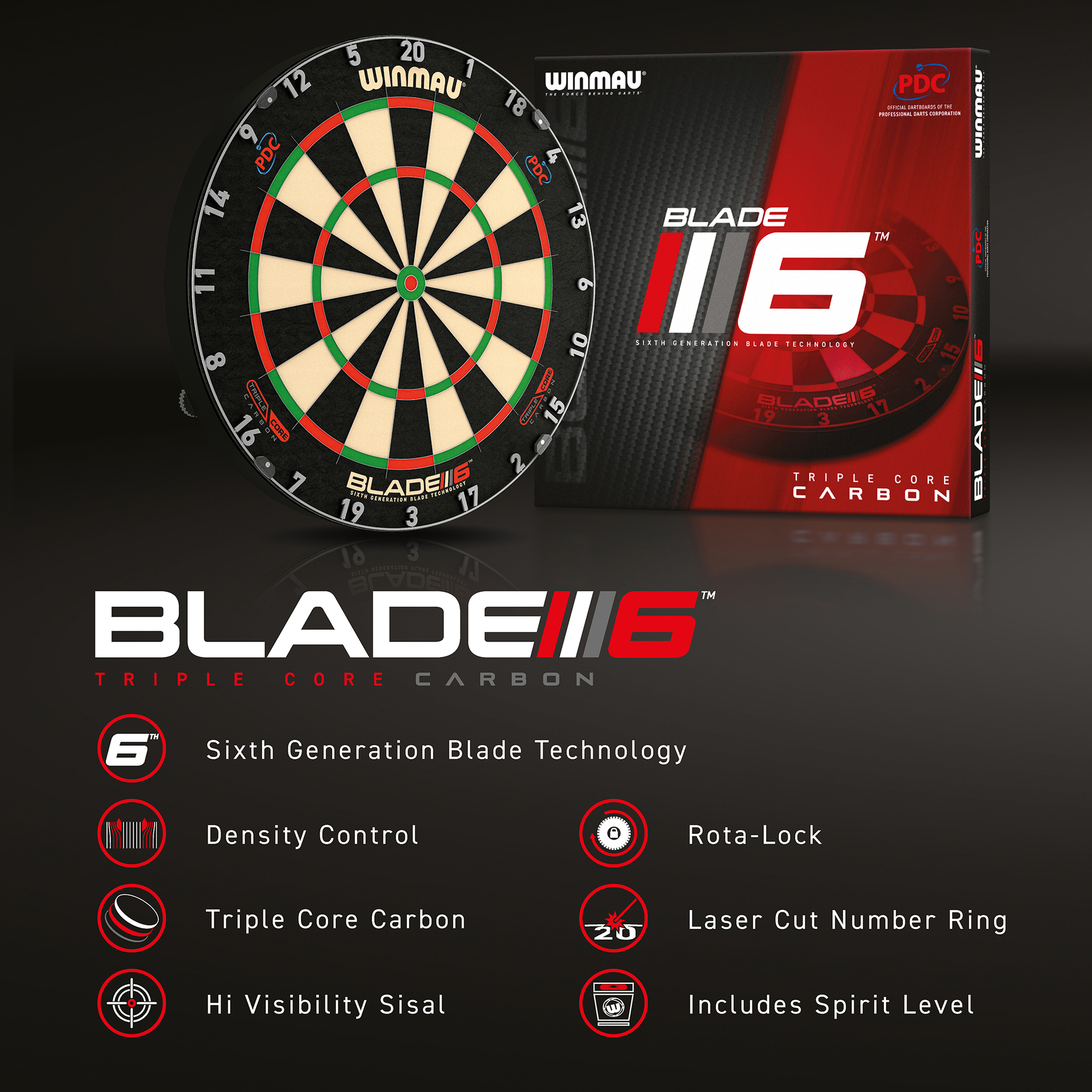 WINMAU Blade 6 Dartboard - Triple Core Carbon