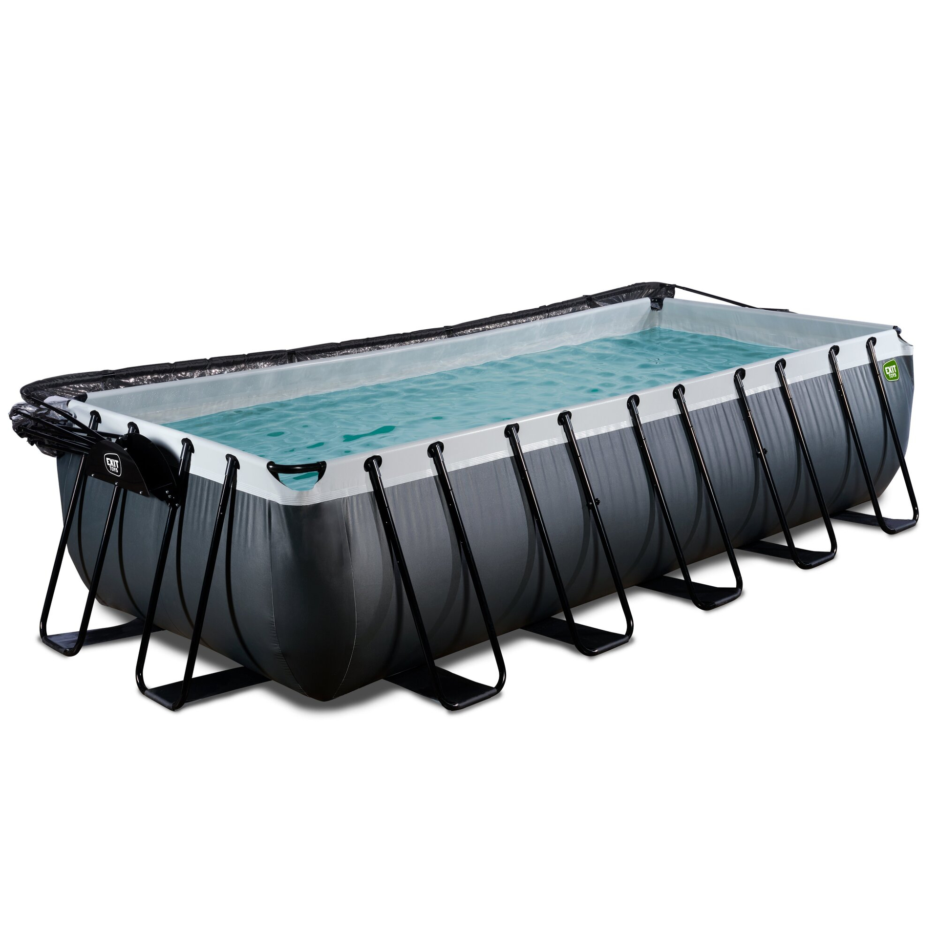 EXIT Black Leather Pool 540x250x122cm mit Sandfilterpumpe und Abdeckung und Wärmepumpe - schwarz