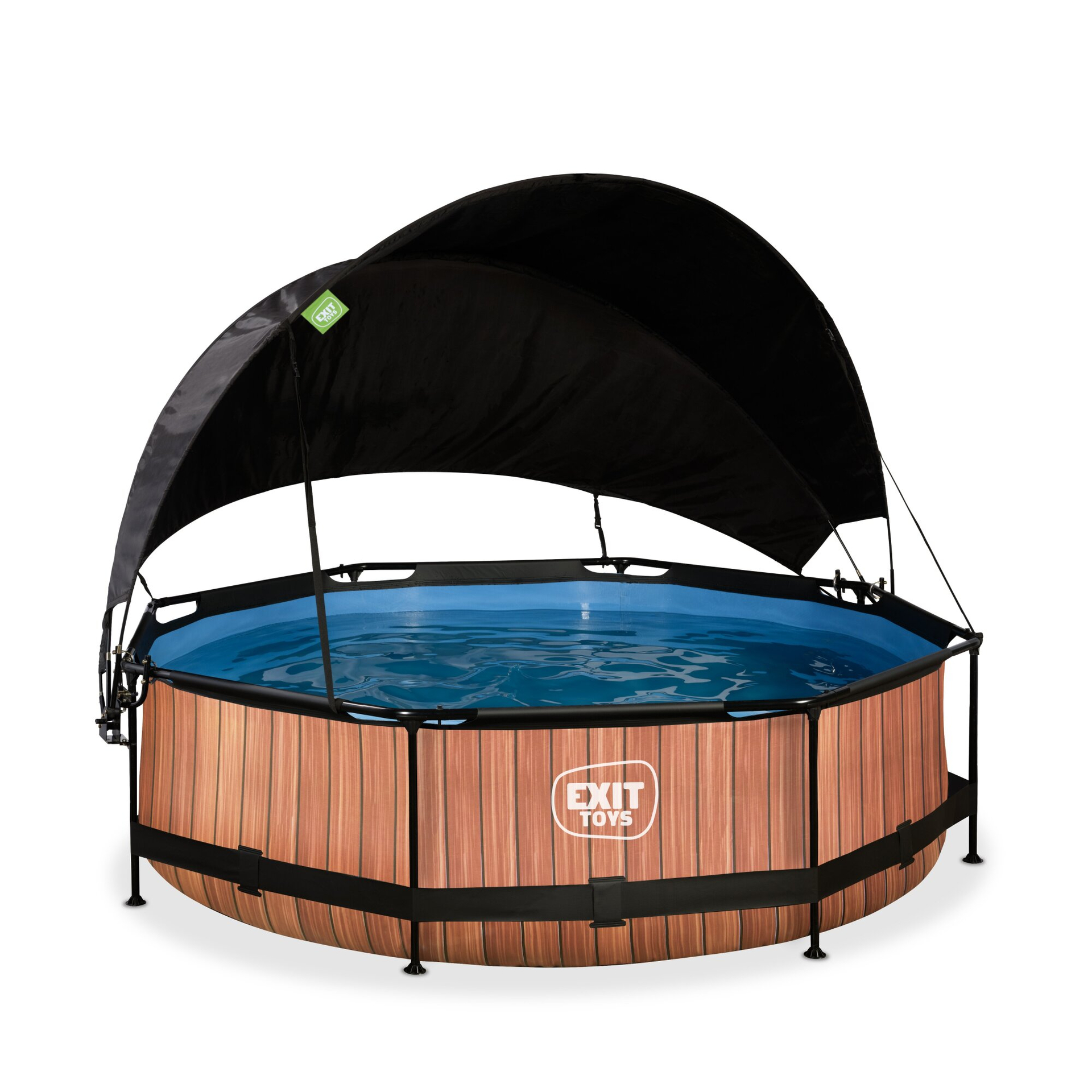 EXIT Wood Pool ø300x76cm mit Filterpump und Sonnensegel - braun