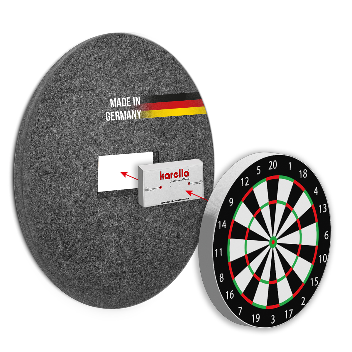 Schallschutz Karella für Steeldartboards mit integriertem Surround/Auffangring