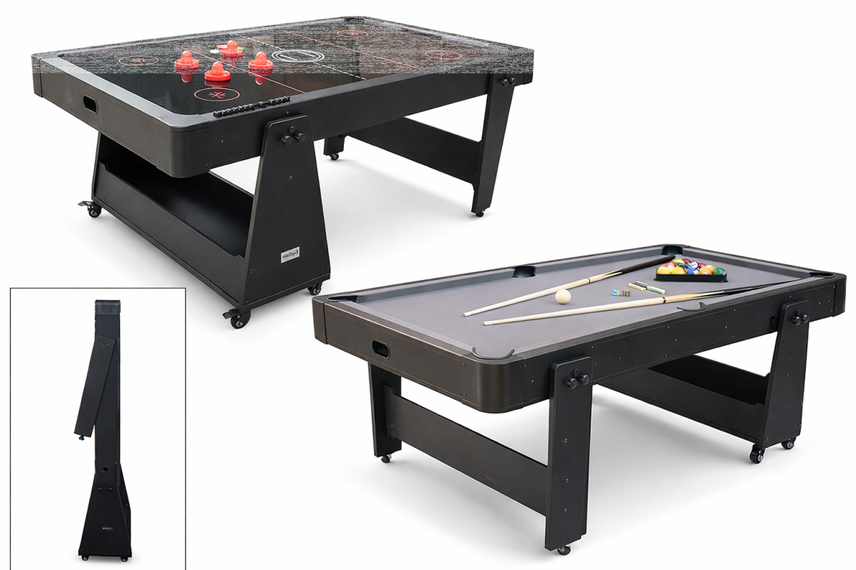 Charlsten Multi Airhockeytisch / Billardtisch Schwarz - 2-in-1 zusammenklappbar