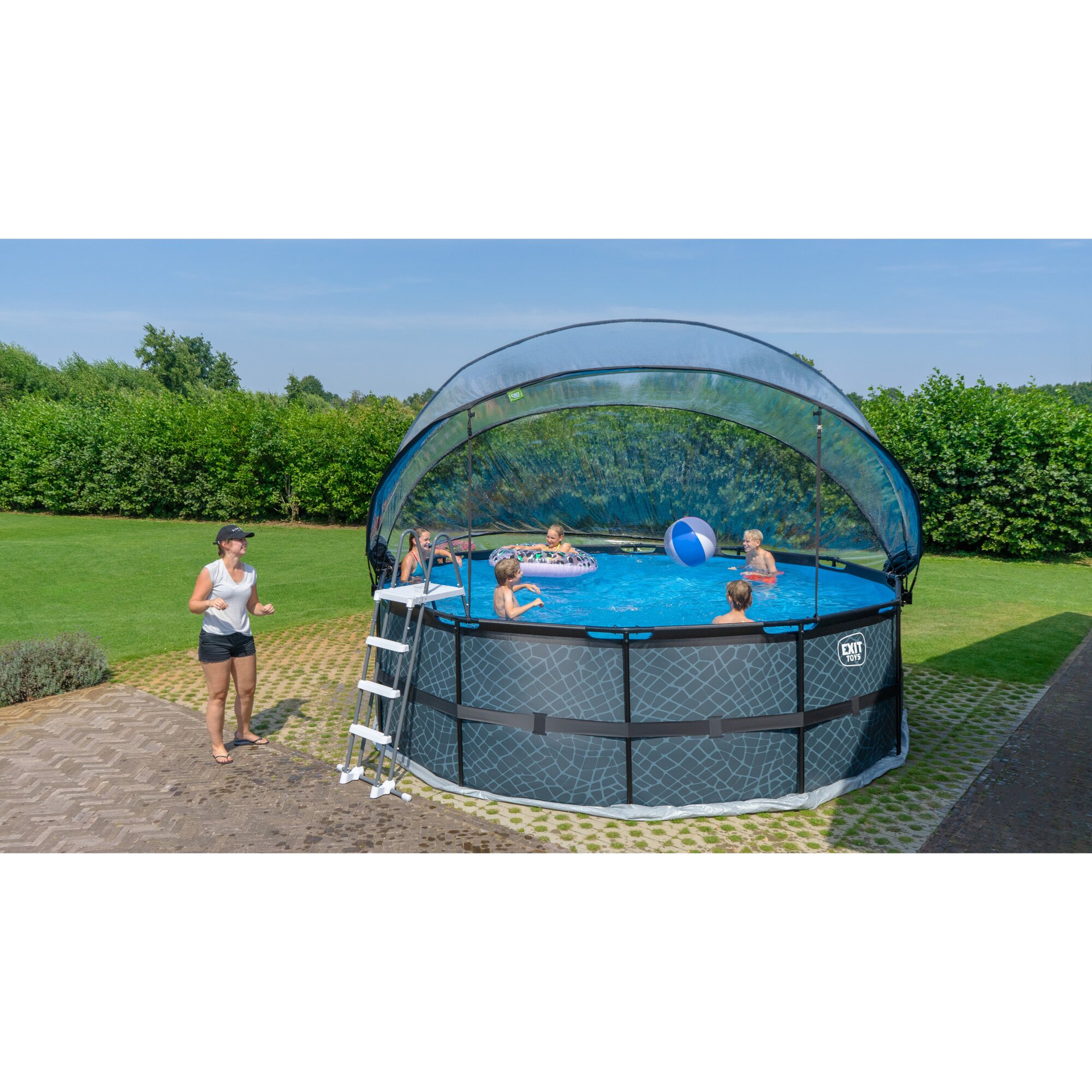 EXIT Black Leather pool ø450x122cm with sand filter pump and dome - black