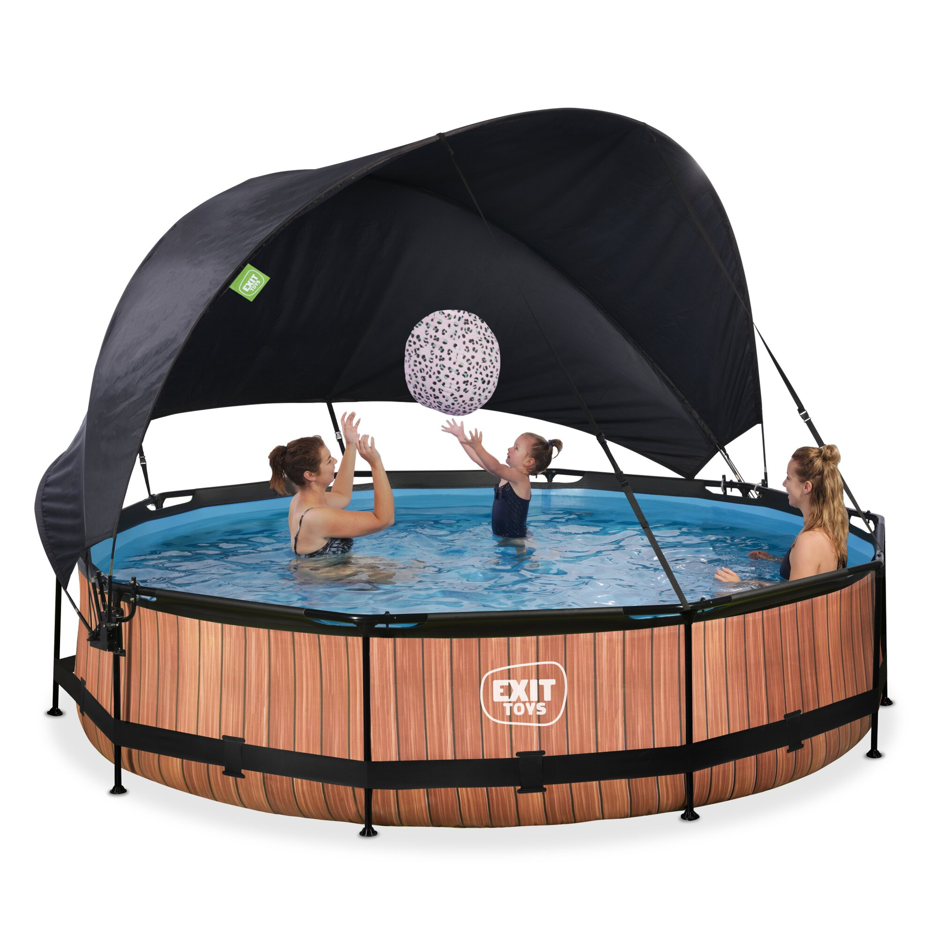 EXIT Wood Pool ø360x76cm mit Filterpump und Sonnensegel - braun