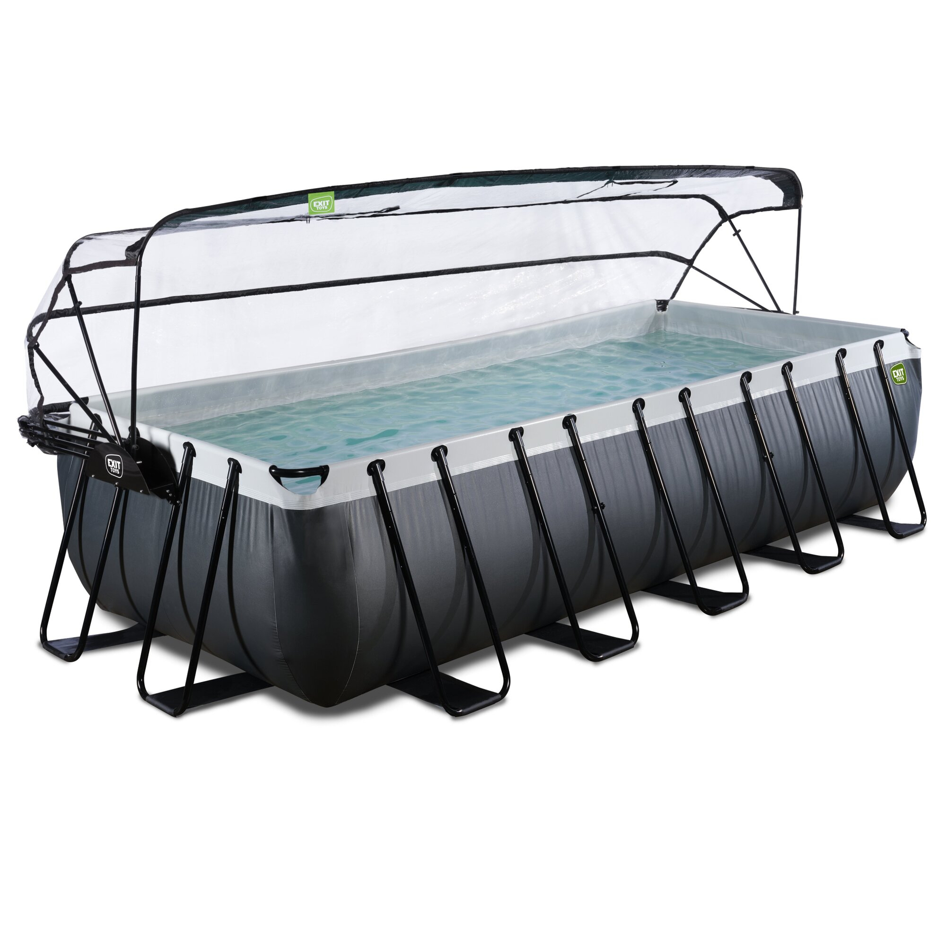 EXIT Black Leather Pool 540x250x122cm mit Sandfilterpumpe und Abdeckung und Wärmepumpe - schwarz