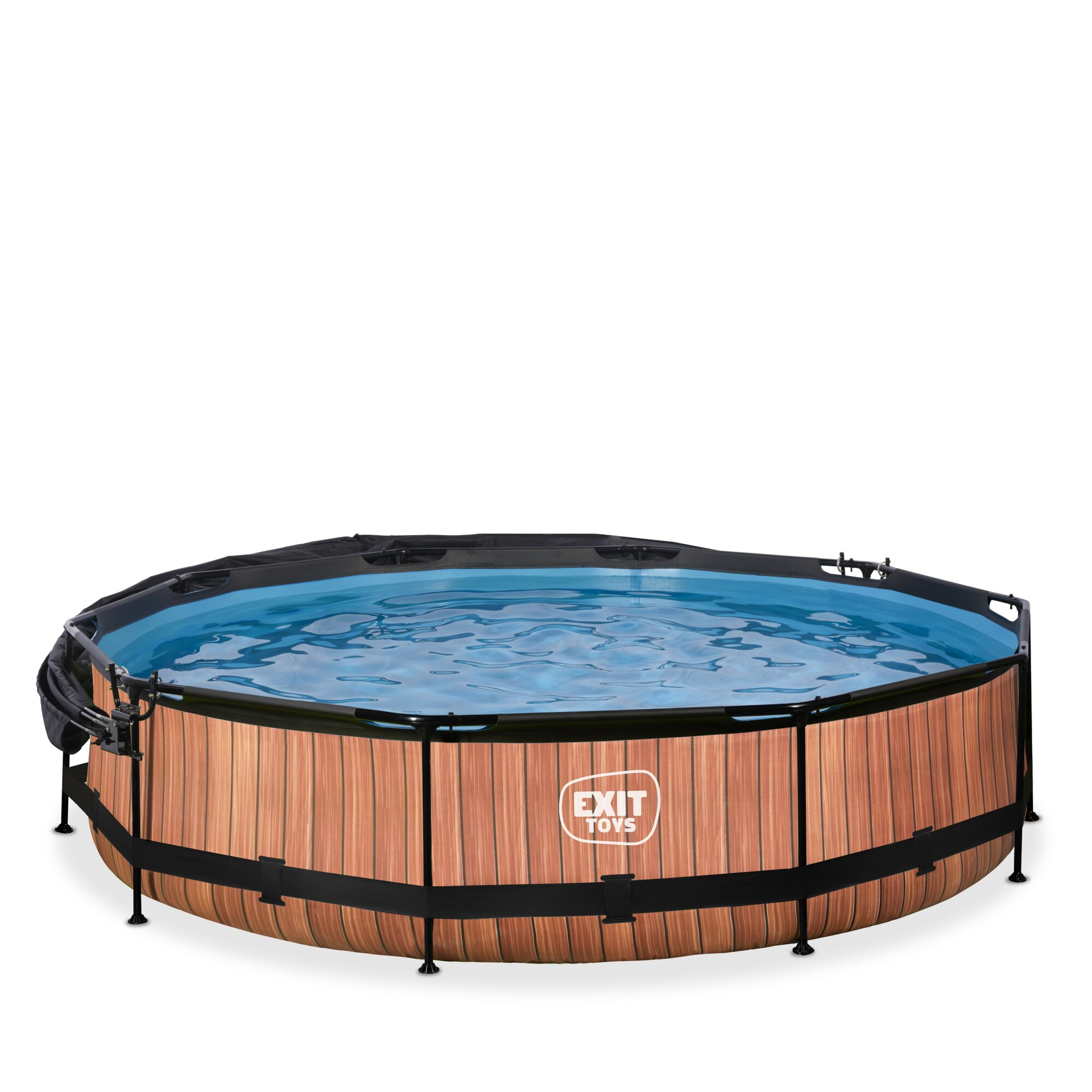 EXIT Wood Pool ø360x76cm mit Filterpump und Sonnensegel - braun