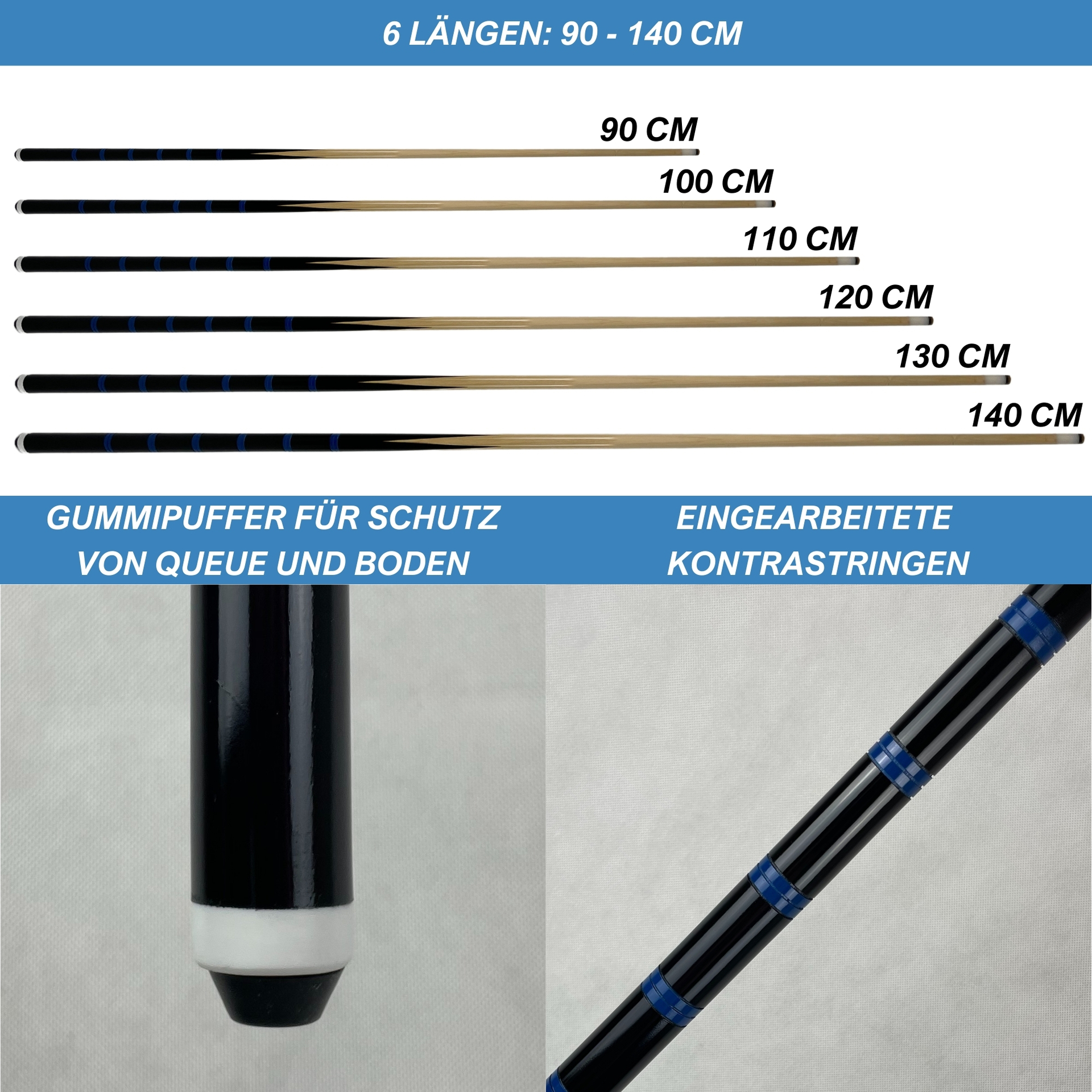 Queue einteilig ECO 12mm Schraubleder, 90 bis 140cm