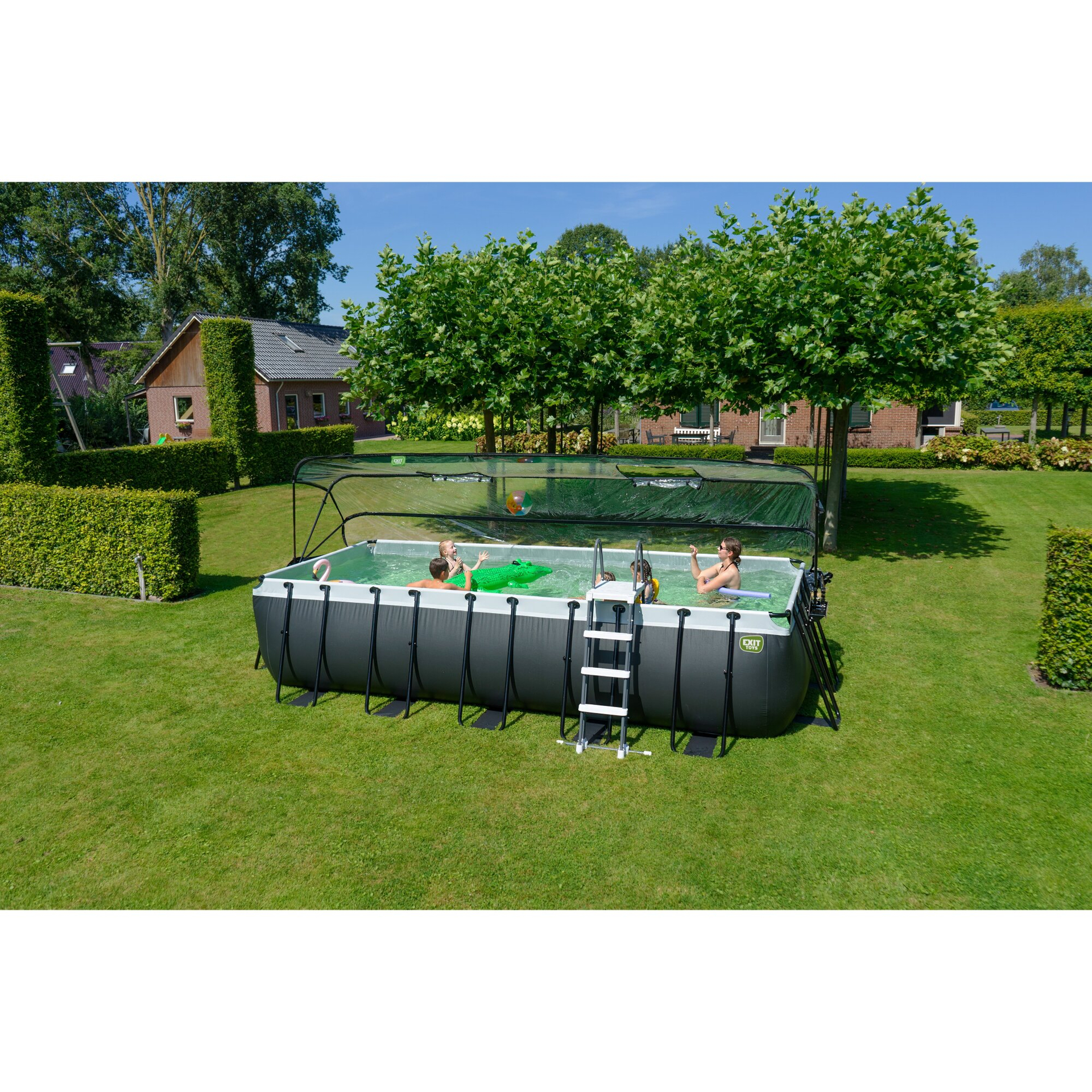 EXIT Black Leather Pool 540x250x122cm mit Sandfilterpumpe und Abdeckung und Wärmepumpe - schwarz