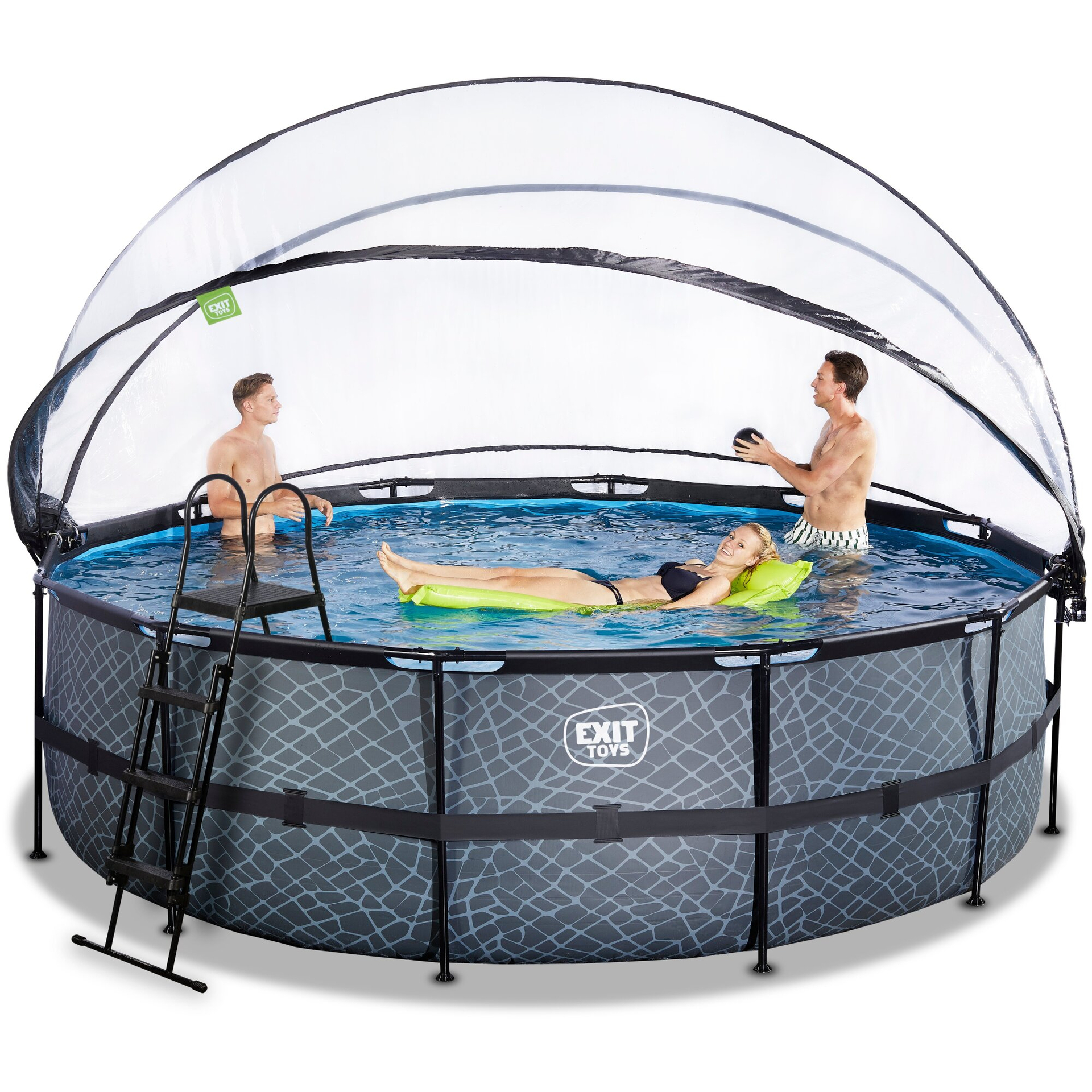 EXIT Stone Pool ø488x122cm mit Sandfilterpumpe und Abdeckung und Wärmepumpe - grau